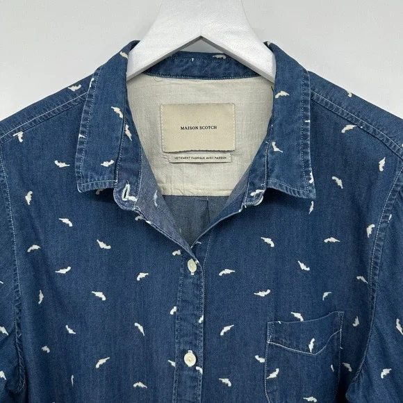 Maison Scotch Top Shirt Blouse Size 3‎ Large Blue Denim Long Sleeve Button Up - Picture 4 of 16